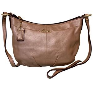 Coach Metallic Leather Small Crossbody with Logo Charm
